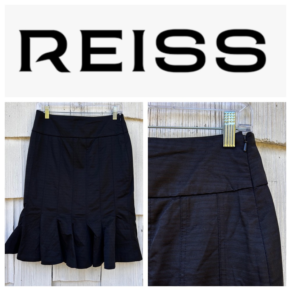 REISS Black‎ Textured Flared Hem Midi Skirt Women's Size 6